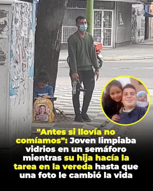 Antes si llovía no comíamos”: Joven limpiaba vidrios en un semáforo mientras su hija hacía la tarea en la vereda hasta que una foto le cambió la vida